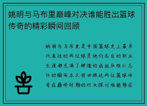 姚明与马布里巅峰对决谁能胜出篮球传奇的精彩瞬间回顾