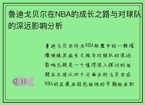 鲁迪戈贝尔在NBA的成长之路与对球队的深远影响分析